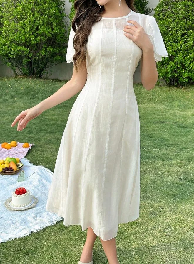 تايك تو فستان ميدي أبيض بأكمام منفوخة